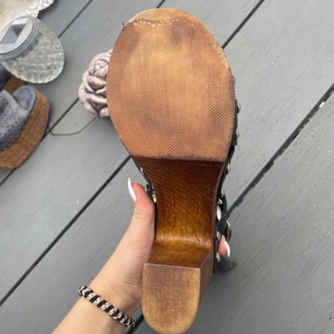 Pollini svarta sandaler med träklack - 4