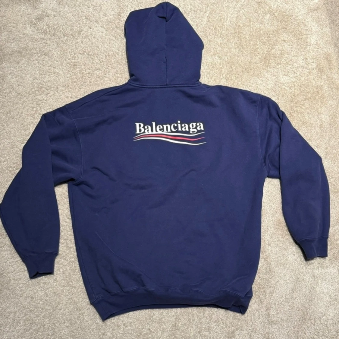 Mörkblå Balenciaga hoodie med tryck