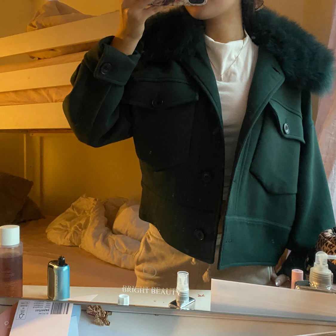 Mörkgrön pälsjacka från Meotine - 3