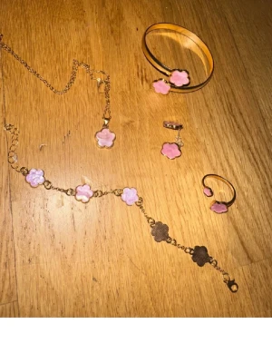 Smyckessett - Snyggt guldigt smyckesset med 2 armband, ring, halsband och örhänge