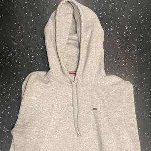Grå hoodie från Tommy Hilfiger - Säljer min gråa hoodie från Tommy Hilfiger. Den är i en enkel och snygg modell med huva, ficka på magen och en liten Hilfiger-logga på bröstet. Väldigt skön att ha på sig och passar till det mesta.