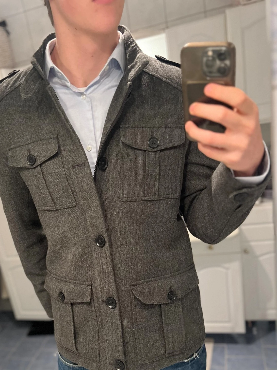 Grå overshirt/peacoat från Peacocks - 1