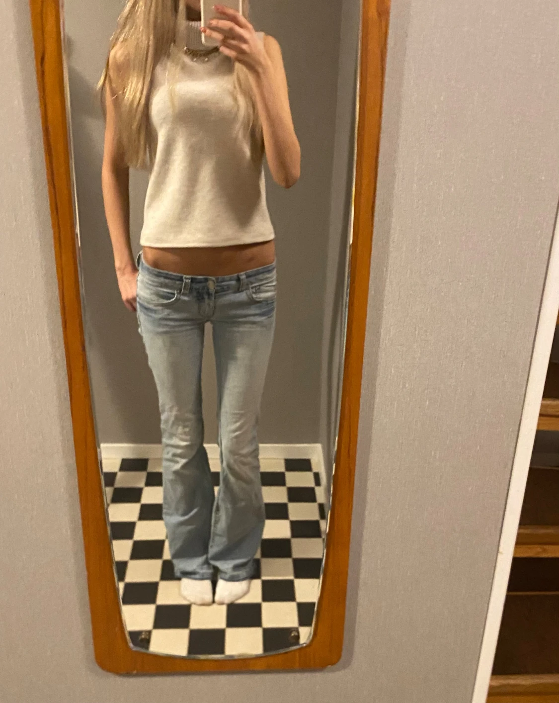 Ljusblå lågmidjade bootcut jeans 