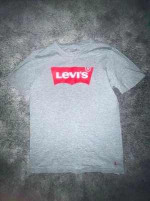 Grå Levi's t-shirt med röd logga - Snygg grå t-shirt från Levi's med den klassiska röda loggan tryckt på bröstet. T-shirten har rund hals och korta ärmar, perfekt för en avslappnad stil. Tillverkad i mjuk bomull för skön känsla hela dagen.