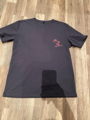 Svart t-shirt med japanskt körsbärsträd - Snygg svart t-shirt med ett tryck av ett japanskt körsbärsträd i rött och grått på bröstet och ryggen. T-shirten har klassisk passform och rund hals. Perfekt för dig som gillar stilrena plagg med unika detaljer.