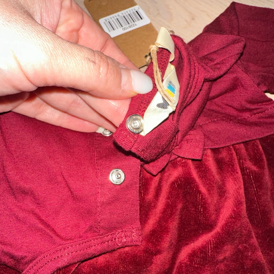 Vinröd sammetsklänning med rosett 🎁 julklänning  - 2