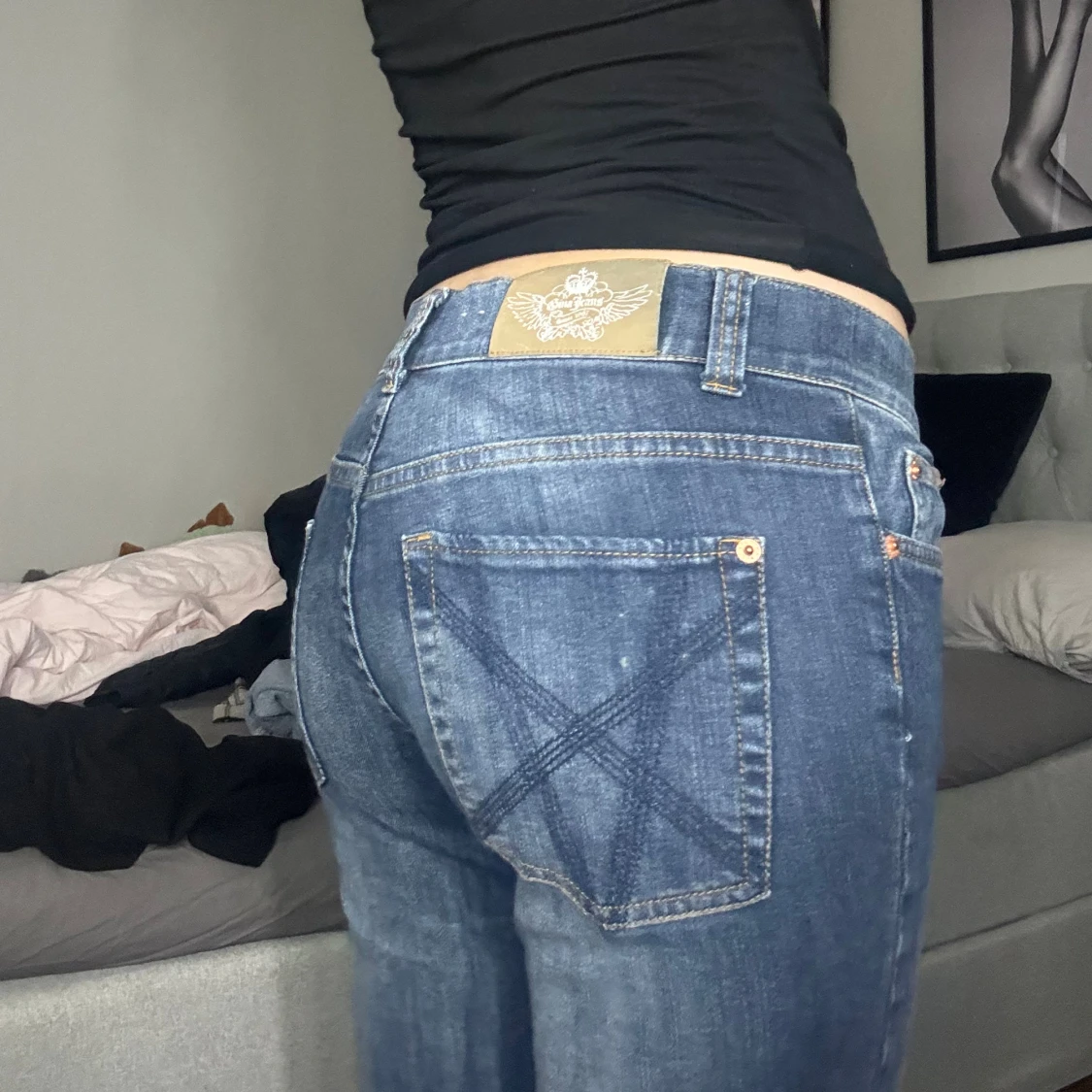Blåa low-waist bootcut jeans - 1