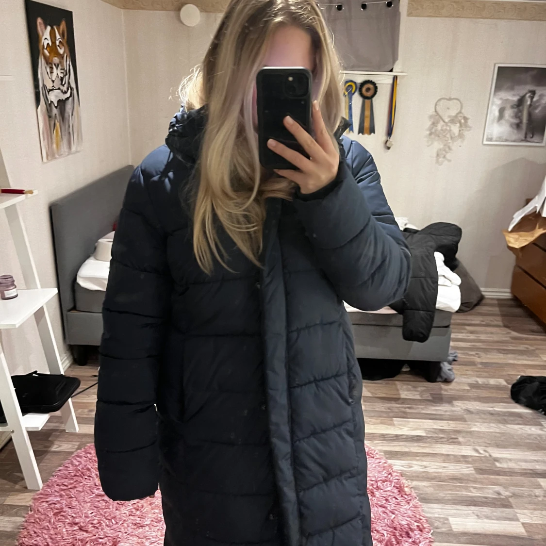 Mörkblå lång pufferjacka från 157 - 3