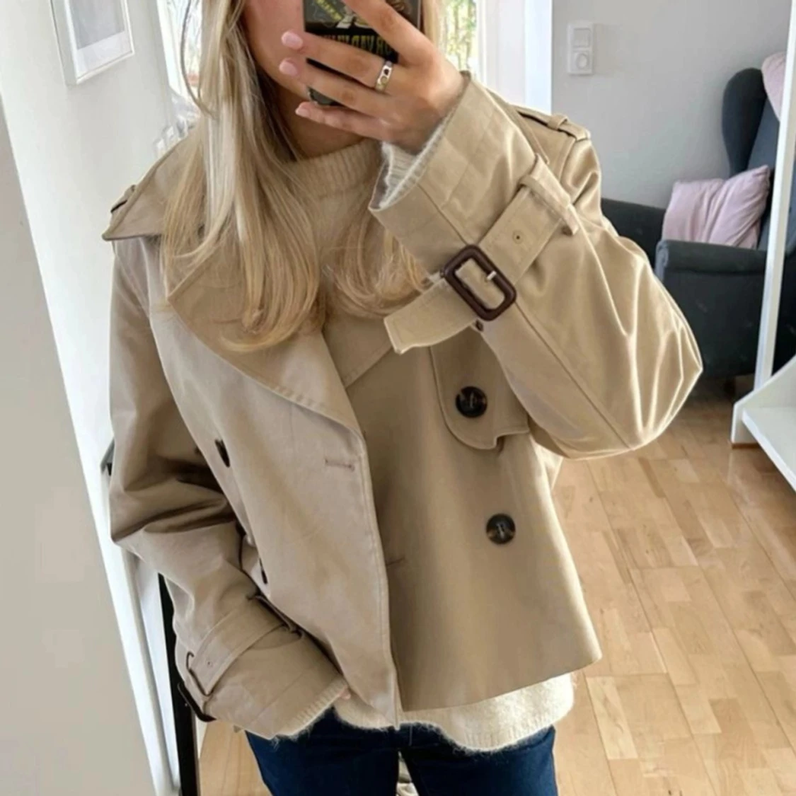 Beige kort trenchcoat - 91