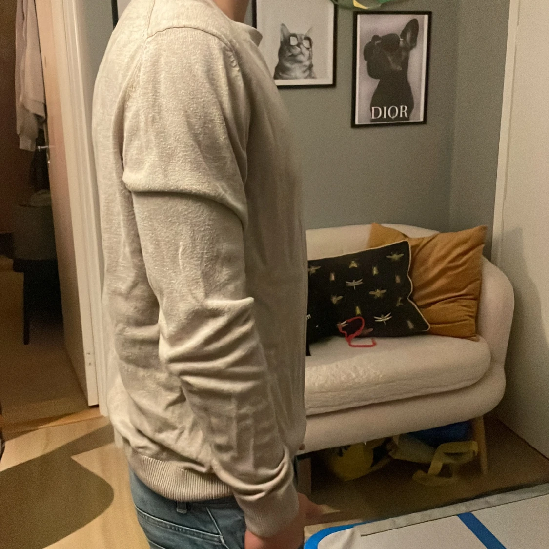 Ljusgrå basic långärmad tröja - 1