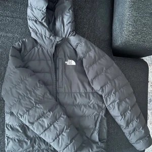 Svart pufferjacka från The North Face - Säljer en svart pufferjacka från The North Face med huva och dragkedja. Jackan har quiltad design och logga på bröstet och ryggen. Perfekt för kalla dagar och riktigt snygg till streetwear-stilen.