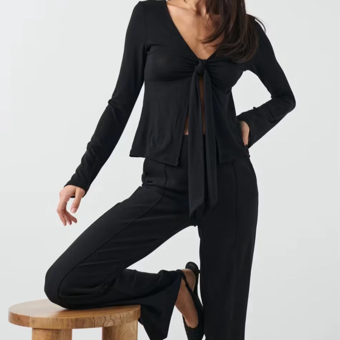 Tie front long sleeve top 