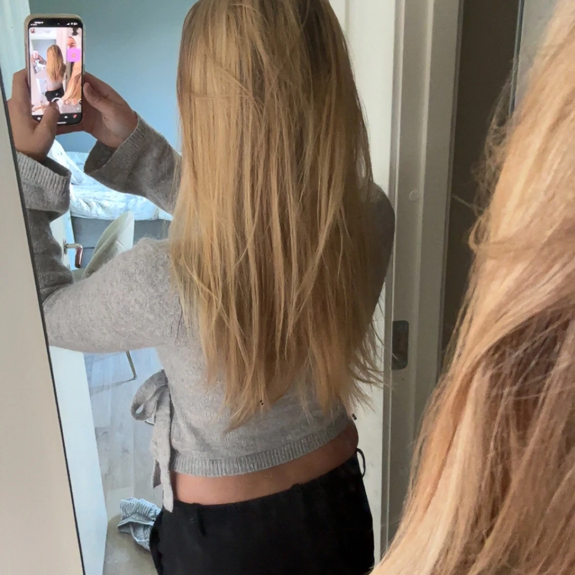 Grå omlottopp med knytband - 1