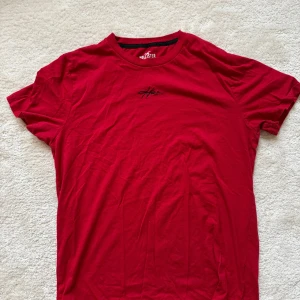 Röd t-shirt från Hollister, M - Röd t-shirt från Hollister Must-Have Collection i 100% bomull. Klassisk modell med rund halsringning och svart broderad Hollister-logga på bröstet. Skön passform och perfekt basic-plagg för din garderob.
