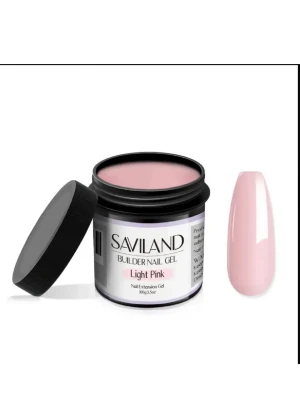 Saviland Builder Nail Gel Light Pink - Säljer en burk Saviland Builder Nail Gel i färgen Light Pink. Gelen är perfekt för att bygga snygga naglar med en naturlig ljusrosa ton. Passar för att skapa franska naglar eller andra kreativa designer. Kommer i en rund burk med svart lock och gelén är lätt att applicera.