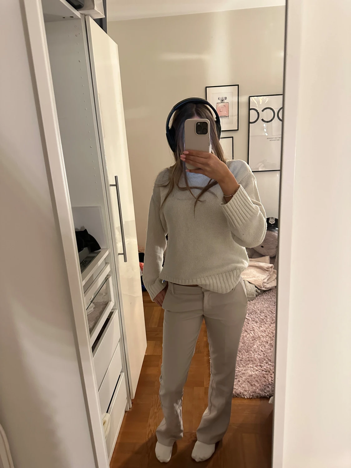 Beiga kostymbyxor med raka ben - 1