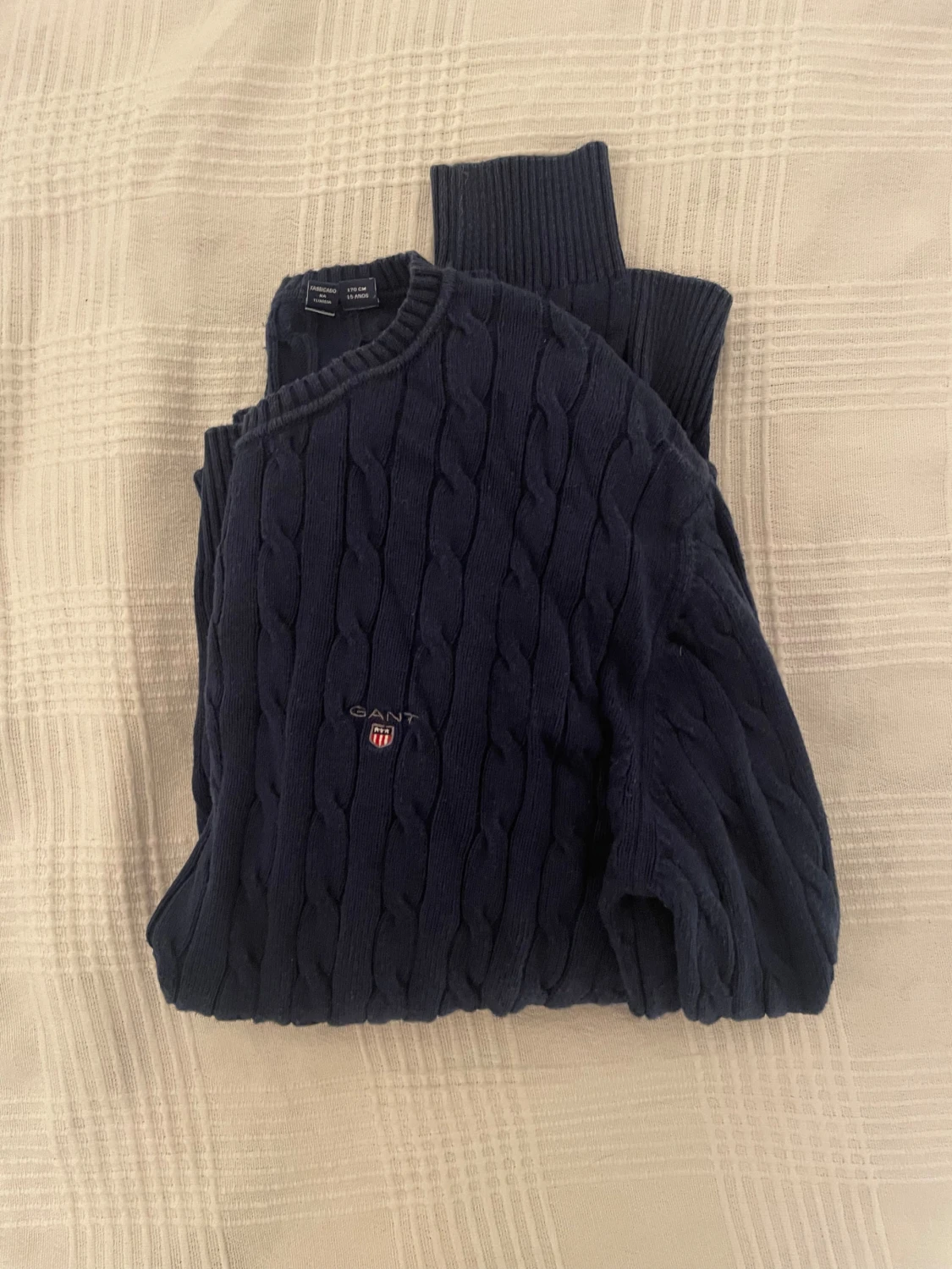 Marinblå kabelstickad tröja GANT - 2