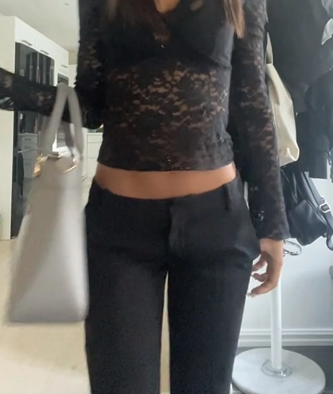 Svarta lågmidjade kostymbyxor