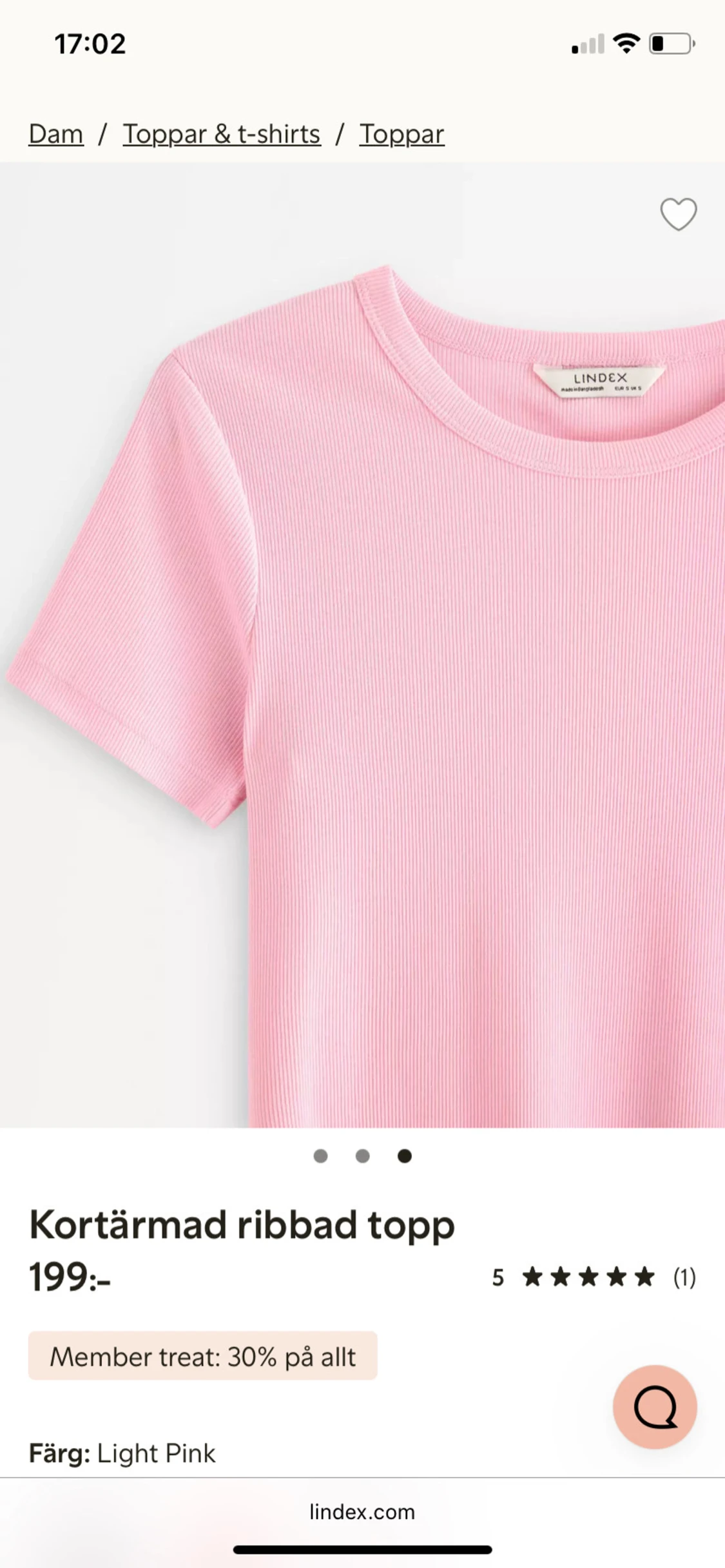 Rosa ribbad kortärmad topp  - 1