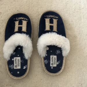 Harry Potter tofflor med fluff - Mörkblå tofflor från Harry Potter🎩🪄 Insidan är fodrad med mjukt vitt fluff🩷 jätte sköna att att på🥰 strl: 38-39 men skulle säga att de passar bättre lite mindre storlekar☺️ använda väldigt lite och säljer pga försmå🤗 ‼️pris kan diskuteras‼️