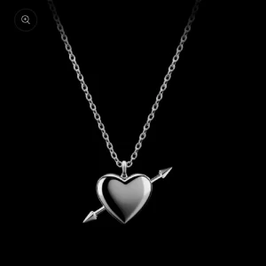 Silverhalsband med hjärta och pil - Snyggt halsband i silverfärg med ett blankt hjärta som genomborras av en pil. Kedjan är tunn och stilren, perfekt för att ge din look lite edge och romantisk vibe. Passar dig som gillar coola detaljer och vill sticka ut.