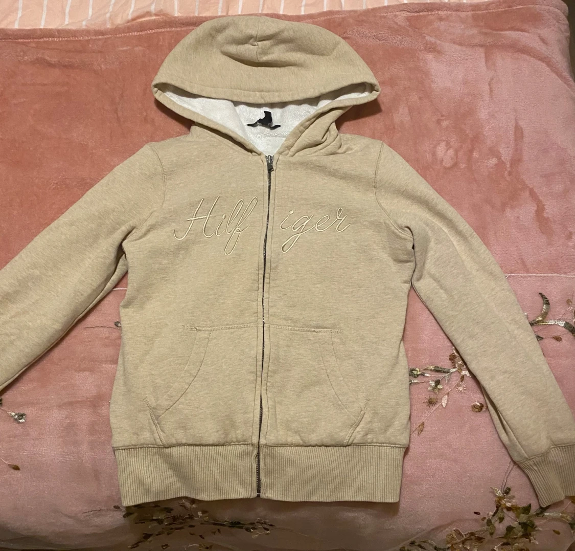 Beige fodrad zip hoodie från Tommy Hilfiger XS