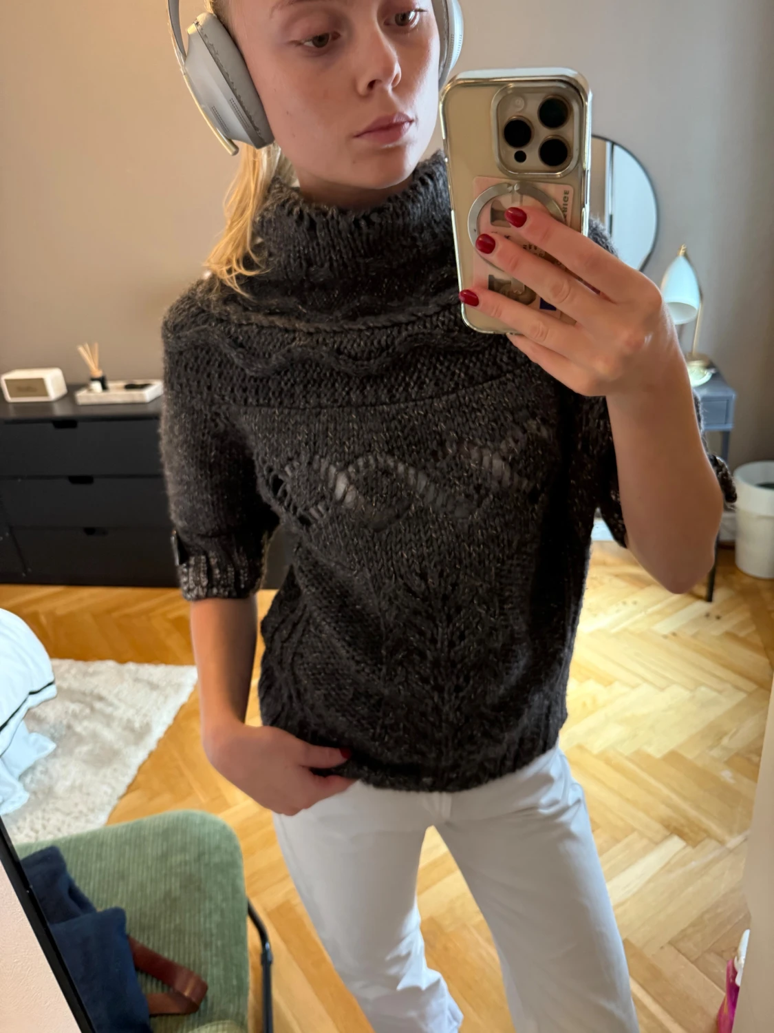 Mörkgrå stickad tröja med knappar från Just Cavalli