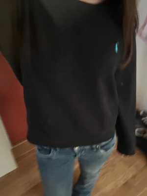 Svart långärmad tröja Ralph Lauren - En enkel svart långärmad tröja med rund halsringning. Tröjan har en liten blå detalj på bröstet och är i ett mjukt material, perfekt för en avslappnad stil. Passar till jeans eller andra vardagsplagg.
