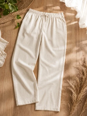 Beige Linnebyxor  - Beige Linnebyxor, storlek: L, topp skick, fraktas alltid inom 24 timmar vid köp!