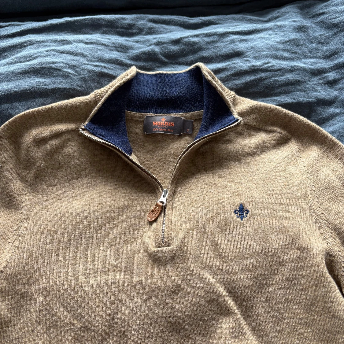 Beige stickad half zip-tröja Morris - 1