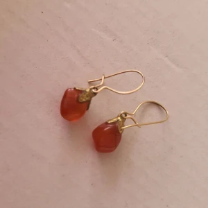 Vintage Carnelian earrings - Cute little drop earrings that show their true colours in the the sunlight. Perfect for any summer outfit. Most likely from the 1970s. The Carnelian is in great shape, however the metal leaf decals show more heavy wear.  Pick up Obbola, can be brought to ica maxi, nus, vasaplan, or capio hc dragonen. Shipping avaible