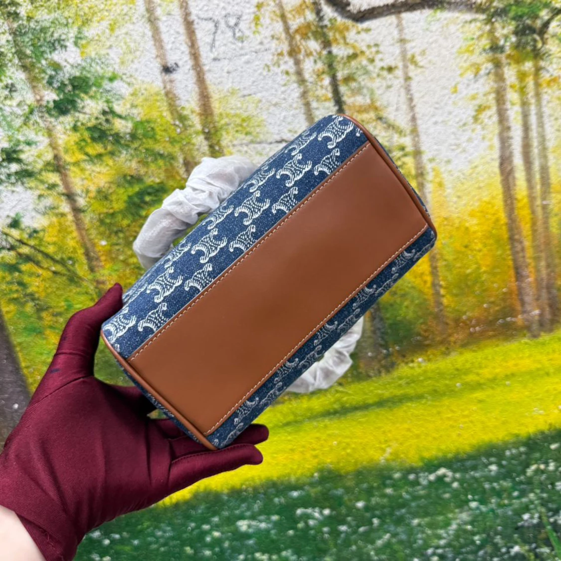 Celine Triomphe handväska i jeans - 4