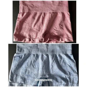 Ljusblå och Rosa  sömlösa träningstights shorts - Snygga ljusblå och rosa shorts med hög midja och sömlös design. Perfekta för träning eller yoga. Materialet är stretchigt och andas bra. Diskreta mönster i blått längs sidorna och runt grenen för extra stil.