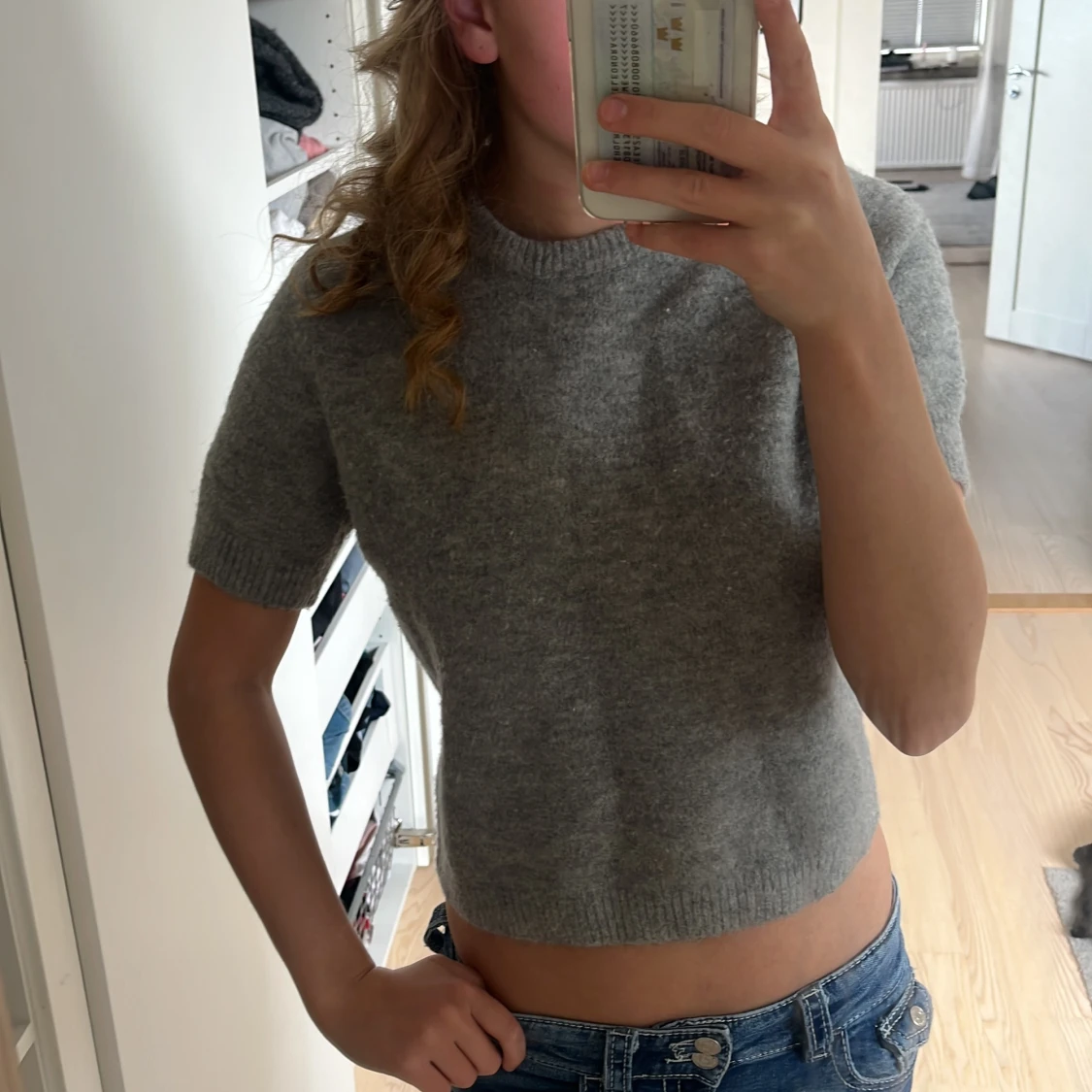 Grå stickad kortärmad tröja Zara - 1