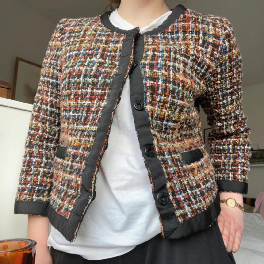 Trekvartsärmad rutig kavaj - 1