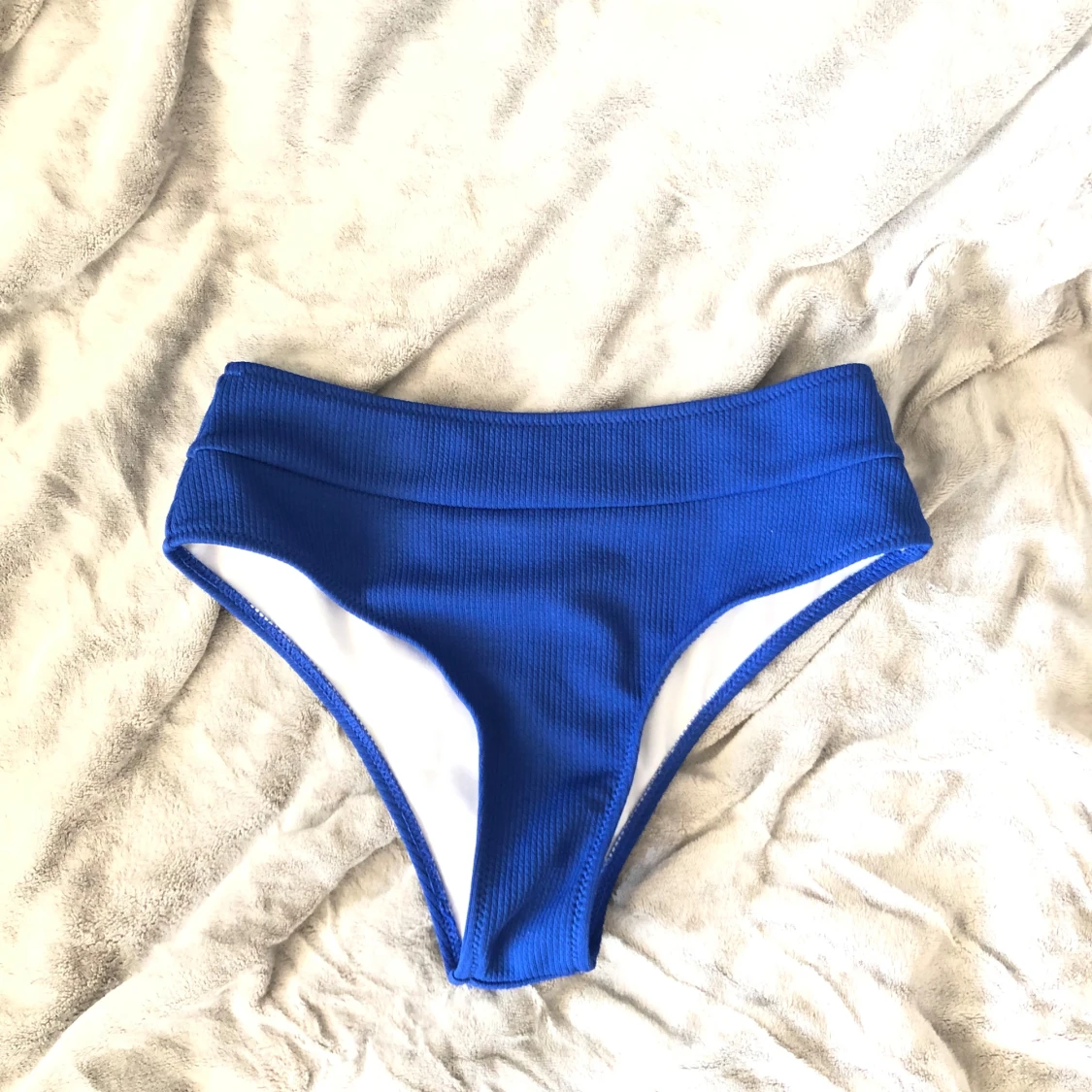 Blå ribbad bikini med hög midja - 2