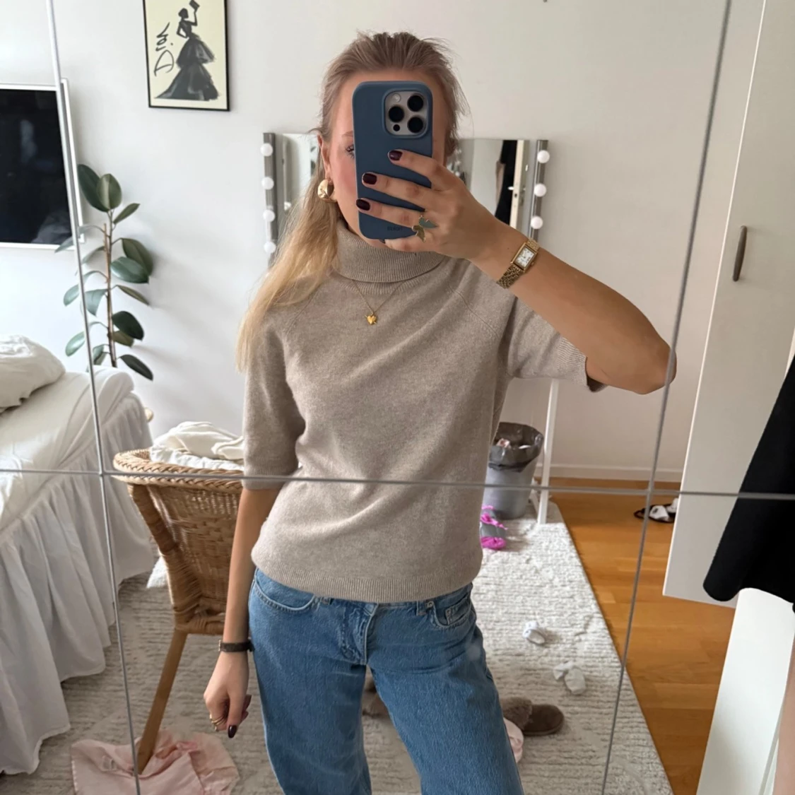 Stickad kasmir polo tröja  - 1