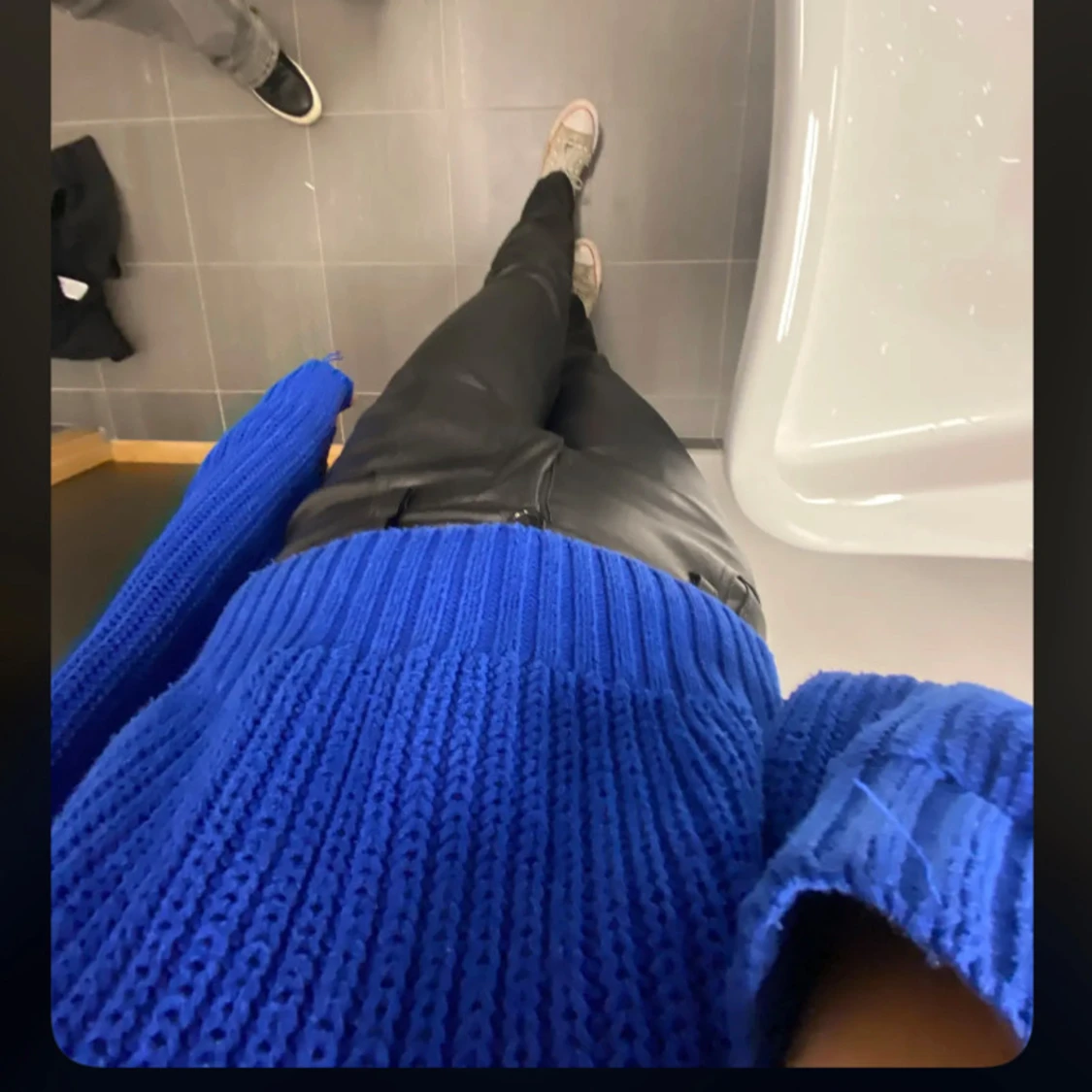 Marinblå stickad half zip tröja - 2