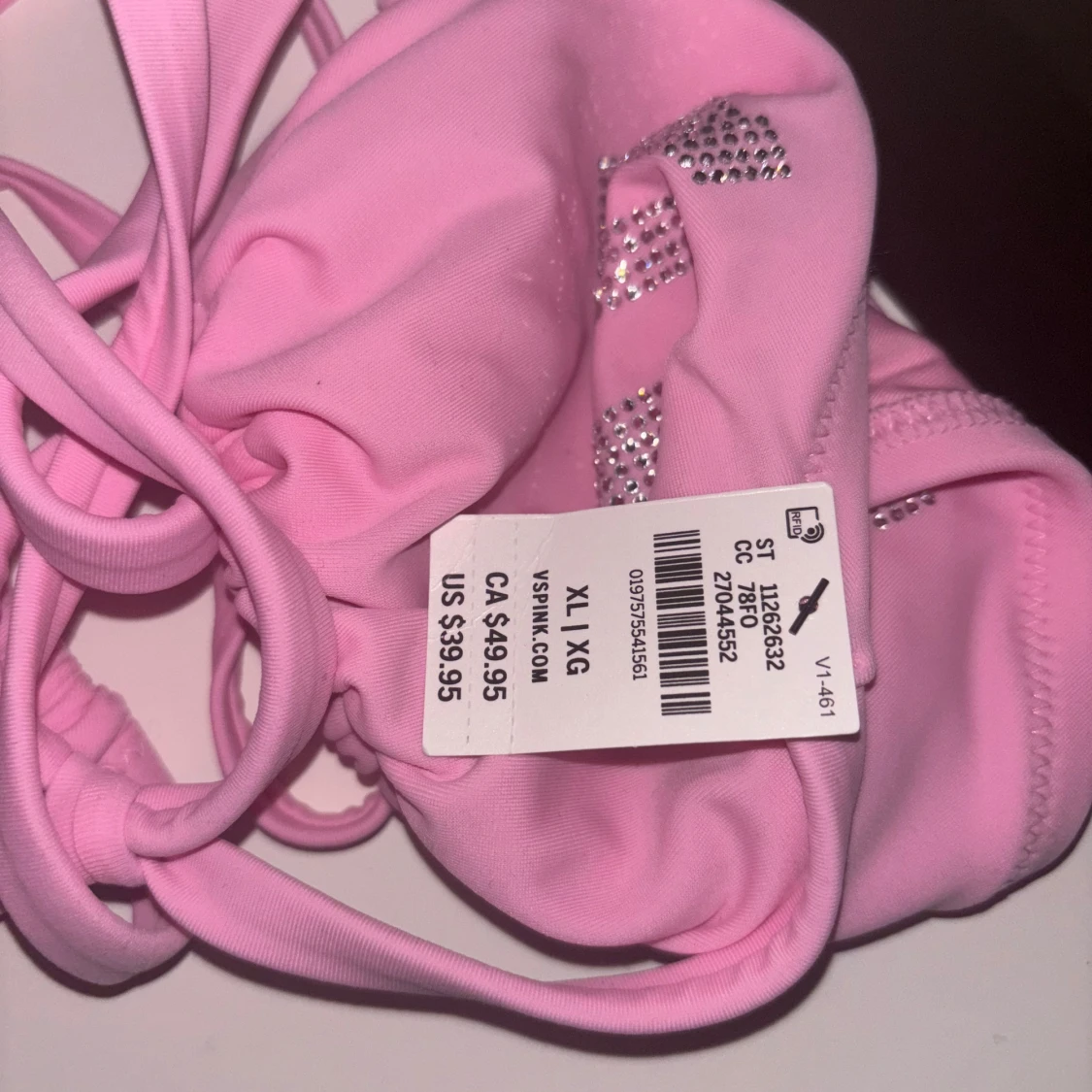 Rosa bikiniöverdel med strassdetaljer - 1