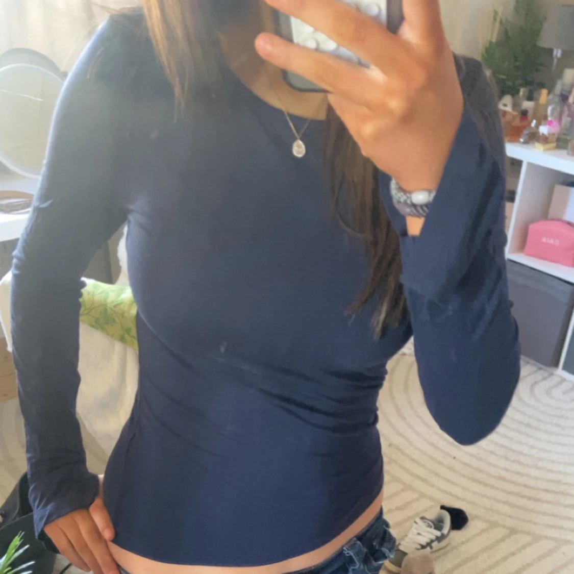 Mörkblå tajt långärmad topp - 1