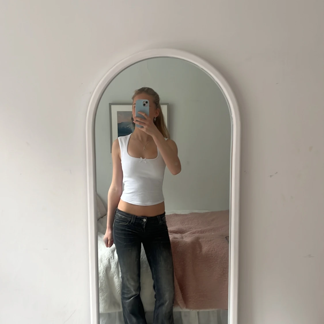 Vit ribbad linnetopp från Zara