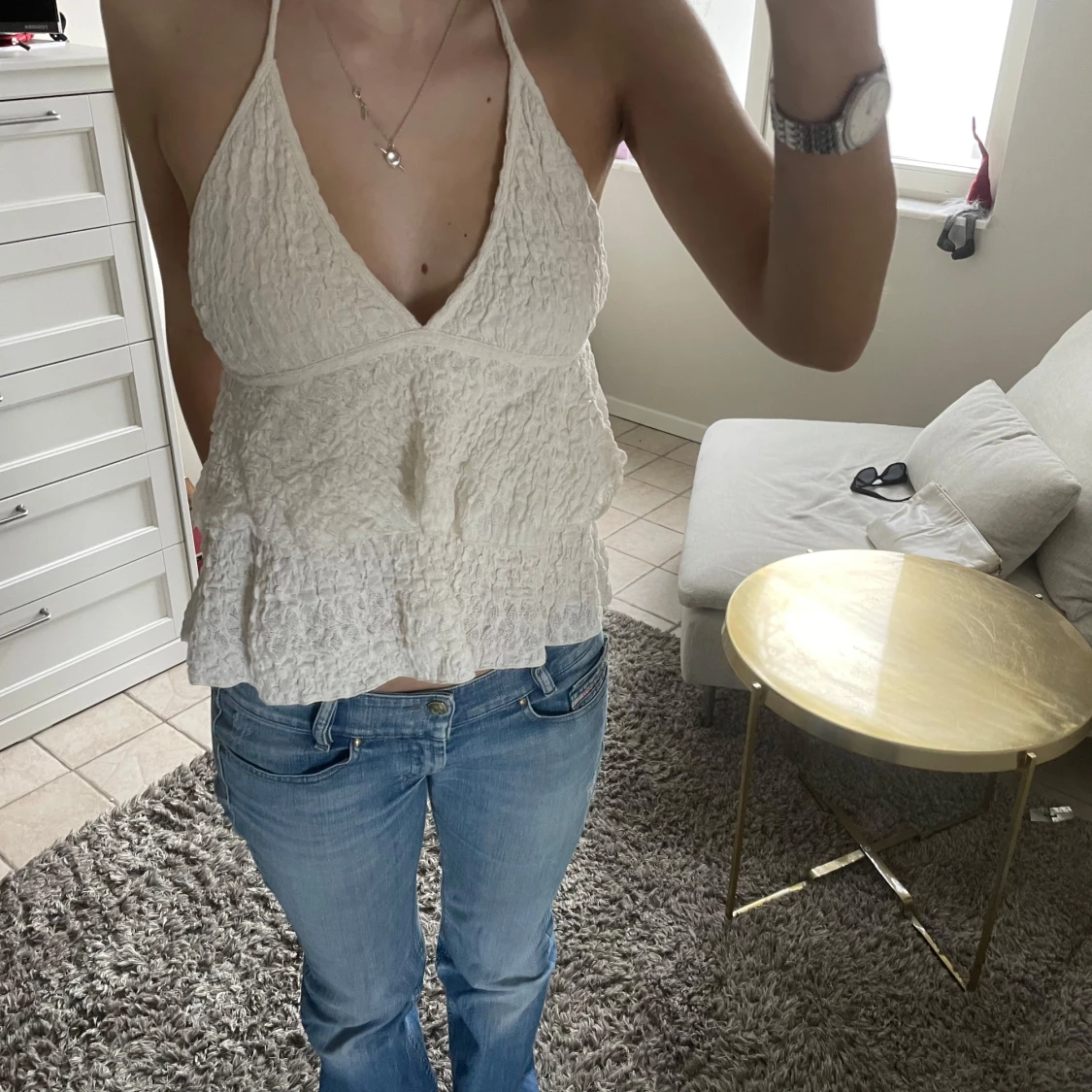 Vit halterneck linnetopp