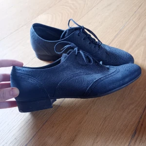 Mörkblå mönstrade skor - Mörkblå mönstrade skor. Skorna har låg klack och rund tå. Knappt använda men har blivit lite smutsiga här o var efter att ha stått i garage 💙 Storlek 38