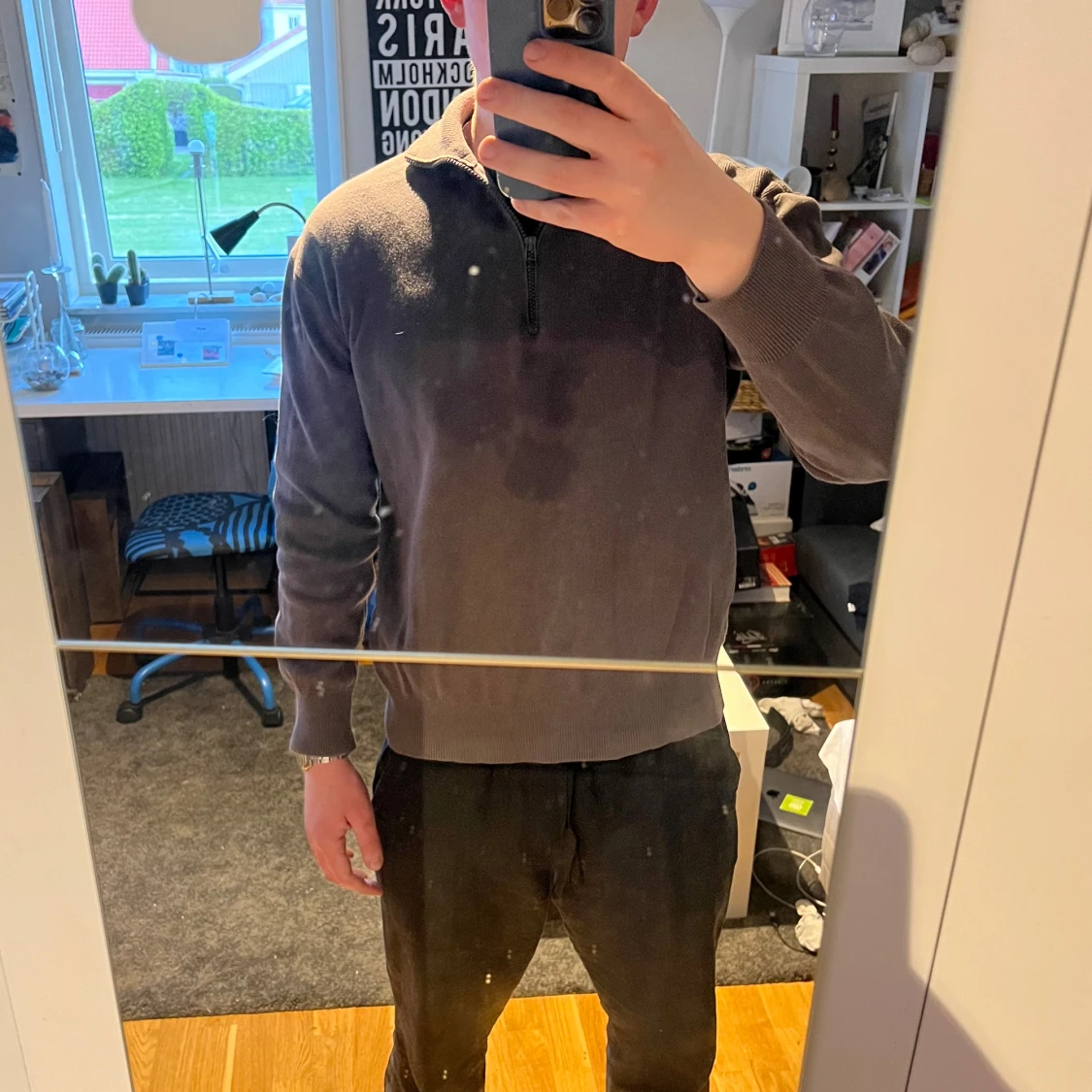 Mörkgrå stickad tröja med dragkedja från Zara - 2