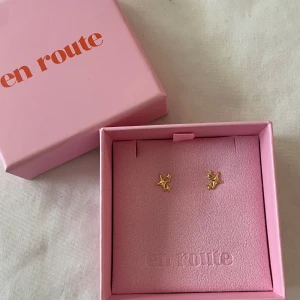 Guldiga stjärnörhängen från en route - Aldrig använda! Säljer ett par små söta örhängen i form av stjärnor från en route. De är i guldig färg och levereras i original ask.