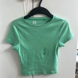 Grön croppad ribbad t-shirt från FSBN Sister - Inte en fläck, bara blöt!! Säljer en ljusgrön croppad t-shirt från FSBN Sister i ribbat material. T-shirten har rund halsringning och korta ärmar. Perfekt för en avslappnad och trendig stil.