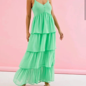 Mintgrön långklänning från Kappahl  - Helt ny Superfin mintgrön långklänning med smala axelband och volangiga lager. Klänningen har v-ringning framtill och lätt rynkad midja för en luftig känsla. Perfekt för sommarens alla tillfällen! Tillkommer Med prislapp 