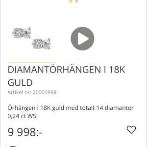 Diamantörhängen i 18K guld från Guldfynd - Snygga örhängen i 18K guld med totalt 14 gnistrande diamanter på 0,24 ct. Kommer i originalask från Guldfynd, helt oöppnad från påsen och helt oanvända. Nypris är 9 998kr!