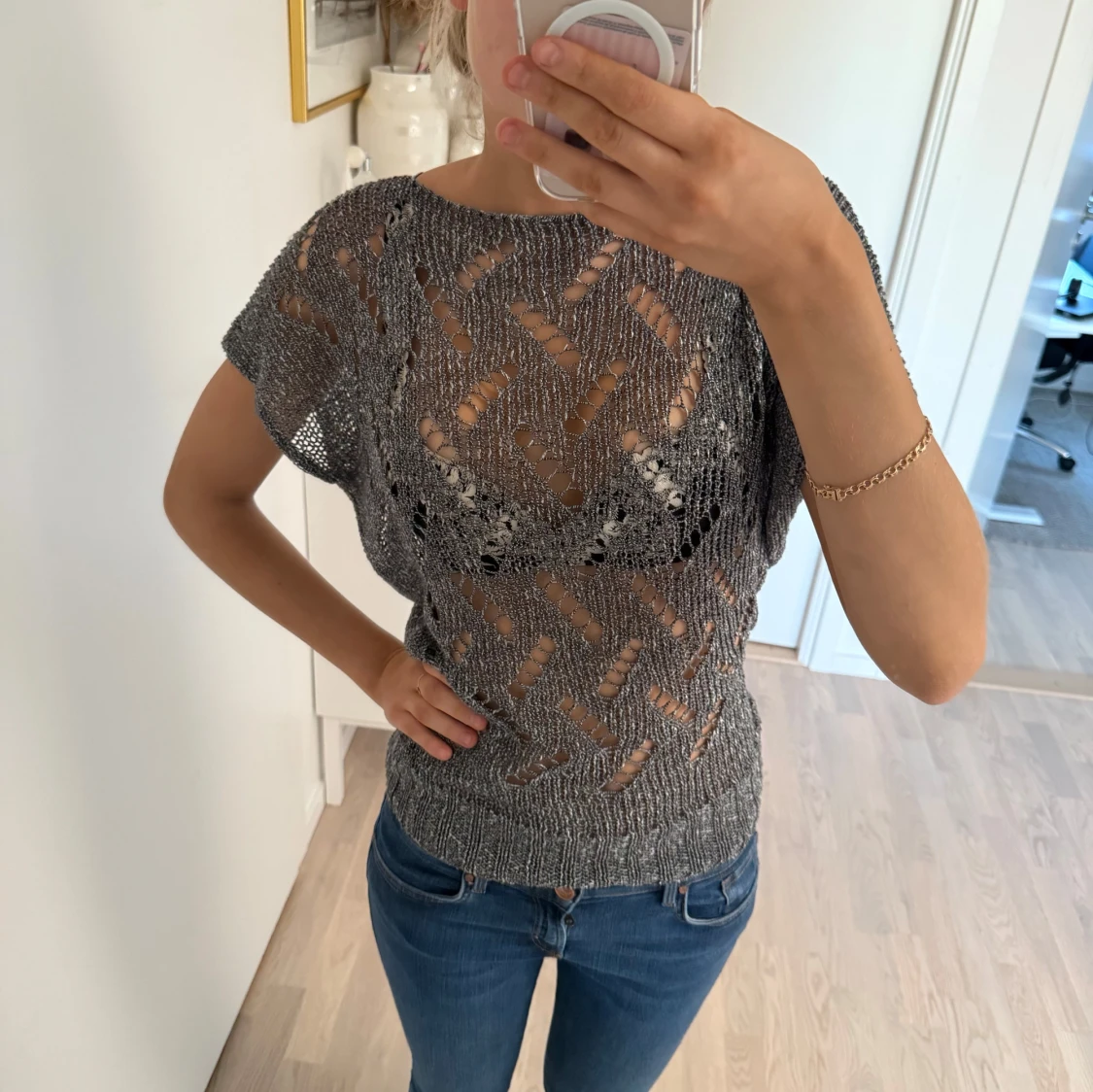 Grå/silvrig stickad topp - 2