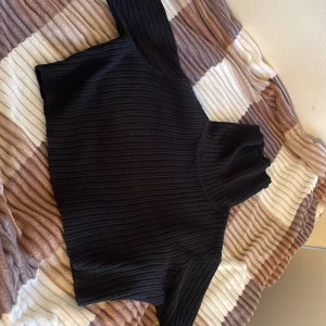 Svart ribbad polotröja - Snygg svart ribbad polotröja med långa ärmar. Perfekt för en stilren look. Tröjan har en hög krage som ger extra värme och stil. 